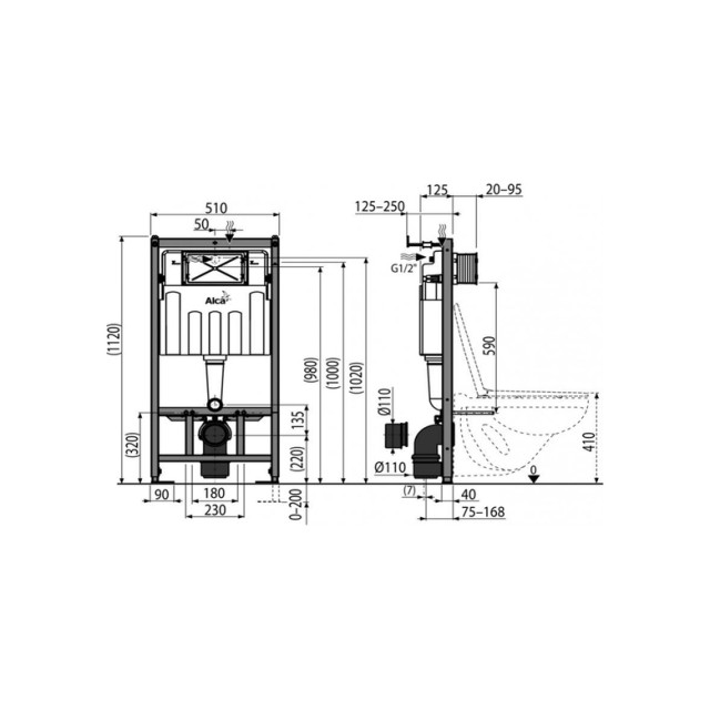 Инсталляция для сухой установки AlcaPlast Sadromodul AM101/1120-BL-01 для гипсокартона