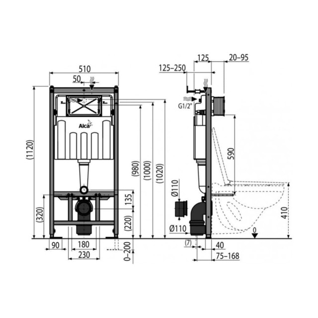 Инсталляция AlcaPlast Sadromodul AM101/1120-BL-01 для сухой установки гипсокартон 1.12 м