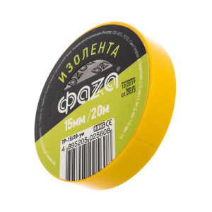 Изолента ФАZA TP-15/20-yw ПВХ 15 мм*20 м желтая