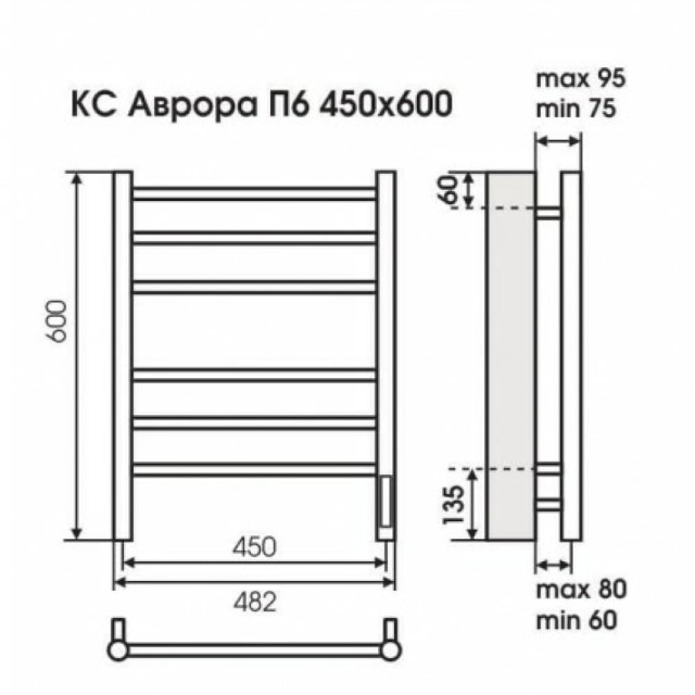 Полотенцесушитель Terminus Аврора П6 КС электро белый матовый 450*600 мм