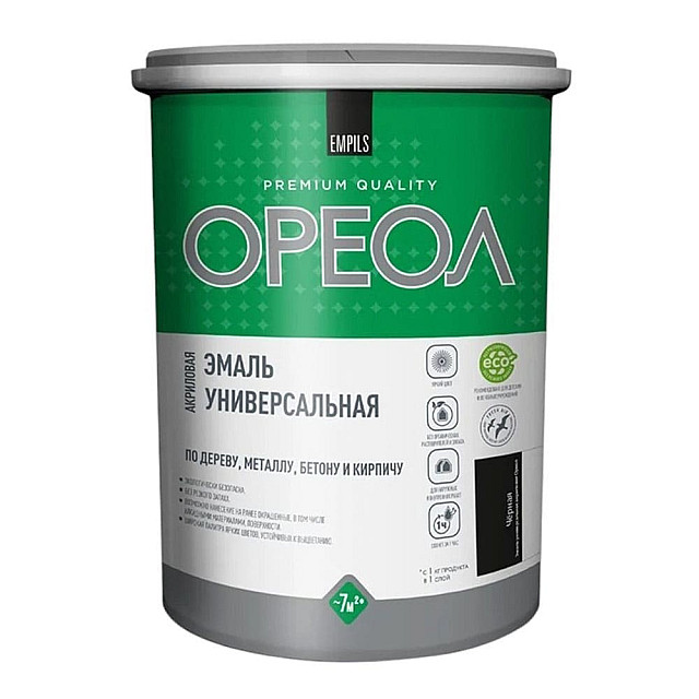Эмаль акриловая Ореол глянцевая черная 1 кг