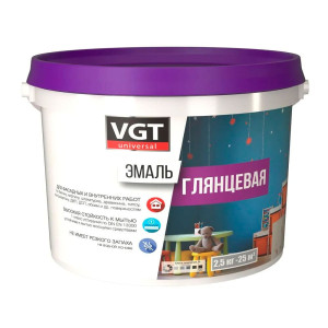 Эмаль VGT ВД-АК-1179 универсальная база А супербелая глянцевая 2.5 кг