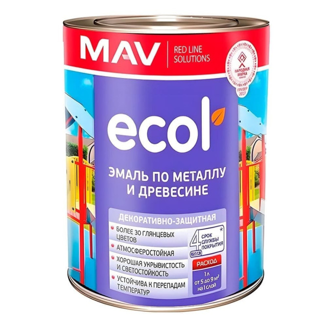 Эмаль MAV Ecol ПФ-115 по металлу и древесине майская зелень глянцевая 1 л