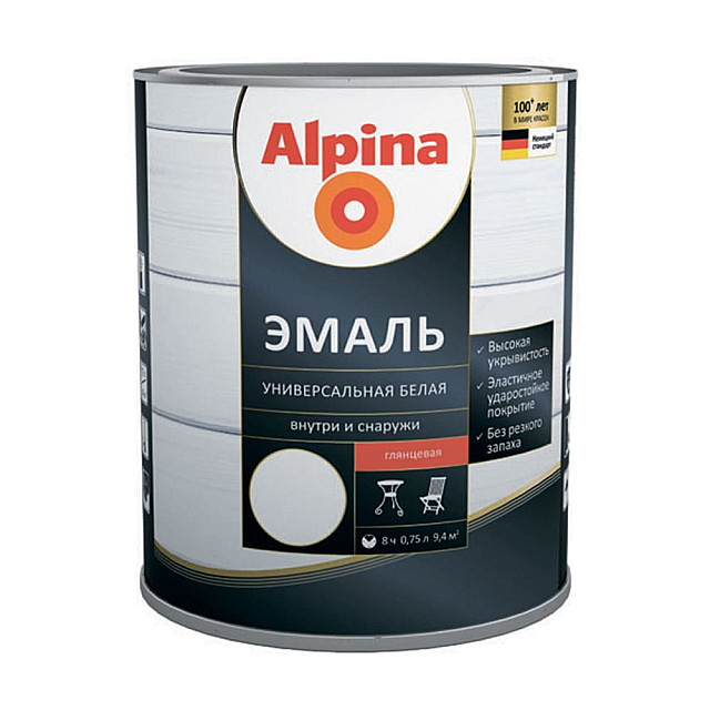 Эмаль универсальная Alpina глянцевая белая 0.75 л