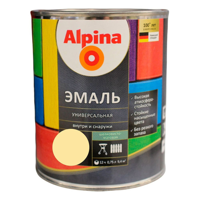 Эмаль универсальная Alpina шелковисто-матовая слоновая кость 0.75 л