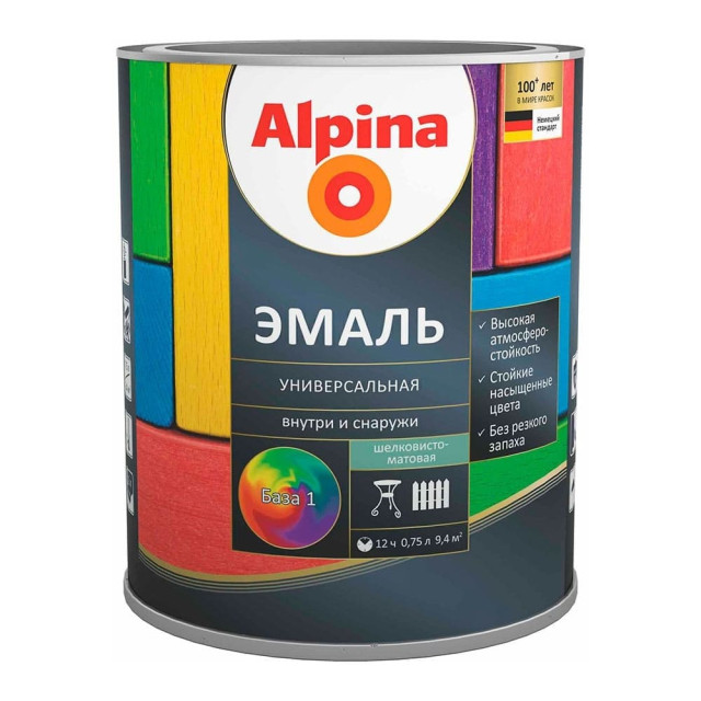 Эмаль универсальная Alpina База 1 глянцевая белая 0.8 кг