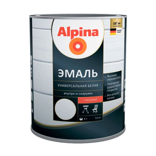 Эмаль универсальная Alpina глянцевая белая 0.8 кг