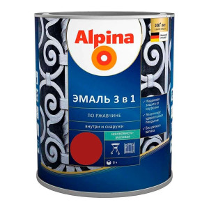 Эмаль Alpina по ржавчине 3 в 1 RAL3011 красно-коричневая 2 кг