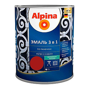 Эмаль Alpina по ржавчине 3 в 1 RAL3011 красно-коричневая 0.8 кг