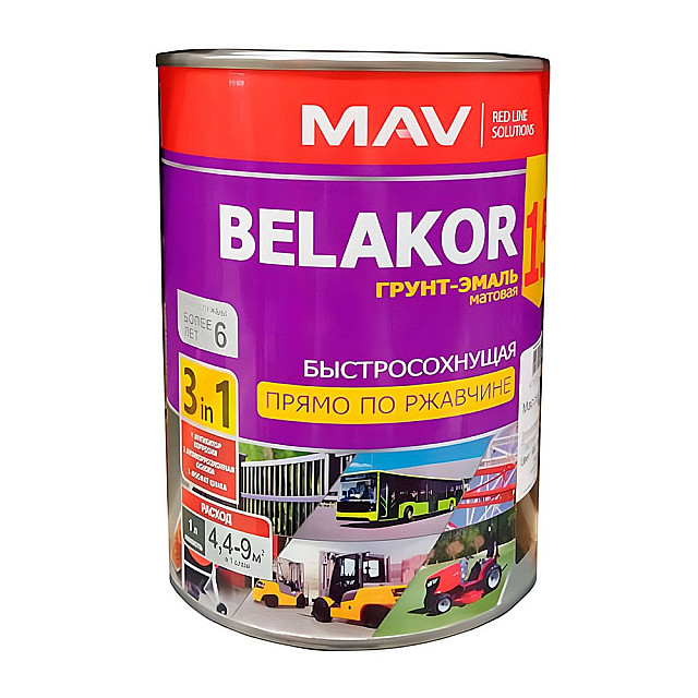 Грунт-эмаль MAV Belakor 15 прямо по ржавчине 3 в 1 быстросохнущая белая матовая 1 л