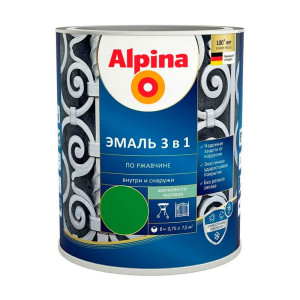 Эмаль Alpina по ржавчине 3 в 1 RAL6002 зеленая 0.75 л