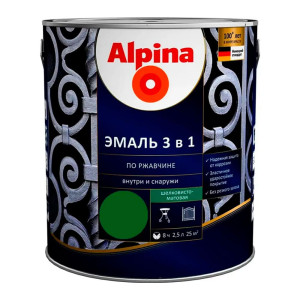 Эмаль Alpina по ржавчине 3 в 1 RAL6002 зеленая 2.5 л