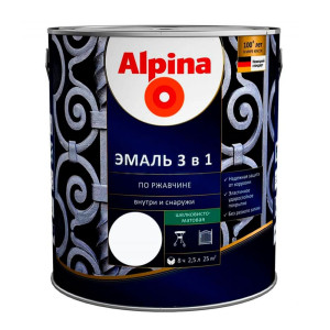 Эмаль Alpina по ржавчине 3 в 1 RAL9003 белая 2.5 л