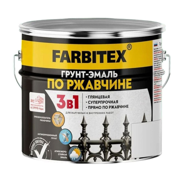 Грунт-эмаль Farbitex по ржавчине 3 в 1 черный 2.7 кг