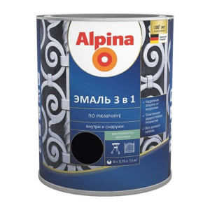 Эмаль Alpina по ржавчине 3 в 1 RAL9005 черная 0.75 л