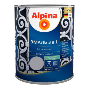 Эмаль Alpina по ржавчине 3 в 1 RAL7040 серая 0.75 л