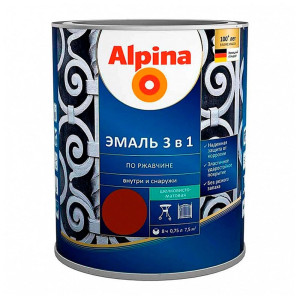 Эмаль Alpina по ржавчине 3 в 1 RAL8011 темно-коричневая 0.75 л
