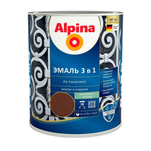 Эмаль Alpina по ржавчине 3 в 1 RAL8017 шоколадная 0.75 л
