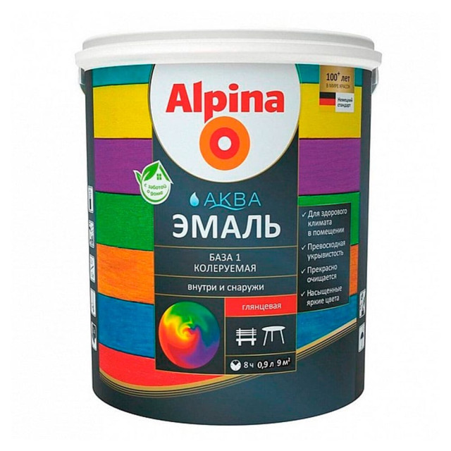 Эмаль Alpina Аква акриловая База 1 белая глянцевая 0.9 л