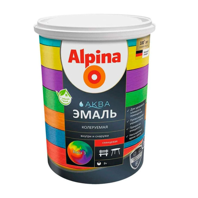 Эмаль Alpina Аква акриловая База 3 прозрачная глянцевая 0.85 л