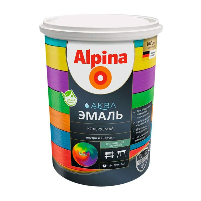 Эмаль Alpina Аква акриловая База 1 белая шелковисто-матовая 0.9 л