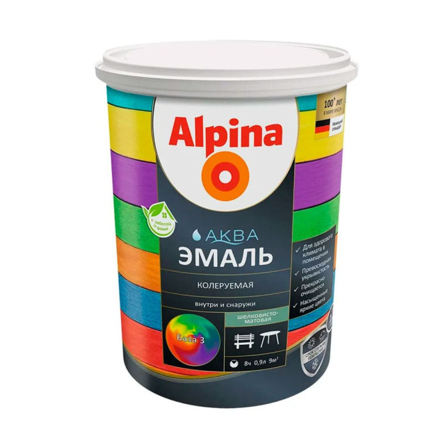Эмаль Alpina Аква акриловая База 3 прозрачная шелковисто-матовая 0.85 л