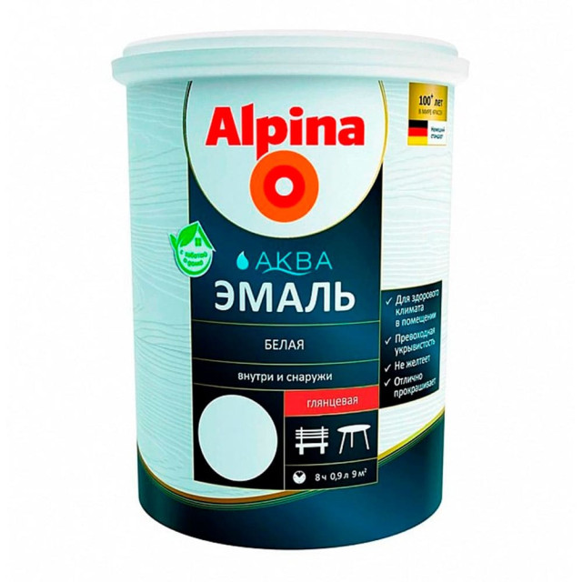 Эмаль Alpina Аква акриловая белая глянцевая 0.9 л