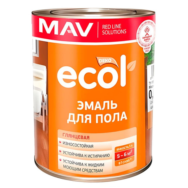 Эмаль для пола MAV Ecol ПФ-266 золотисто-коричневая глянцевая 1 л