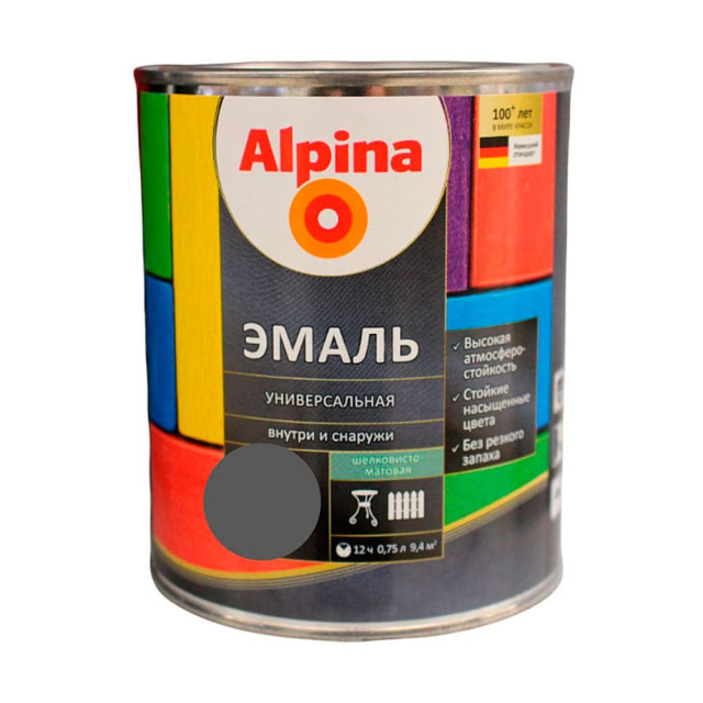 Эмаль универсальная Alpina шелковисто-матовая серая 0.8 кг