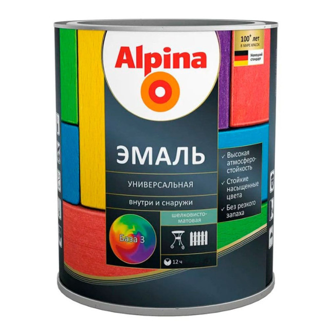 Эмаль универсальная Alpina База 3 шелковисто-матовая прозрачная 0.64 л