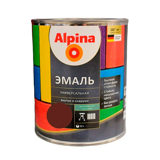 Эмаль универсальная Alpina шелковисто-матовая шоколадная 0.8 кг