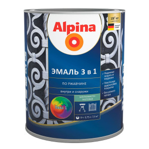 Эмаль Alpina по ржавчине 3 в 1 База 1 белая 0.75 л