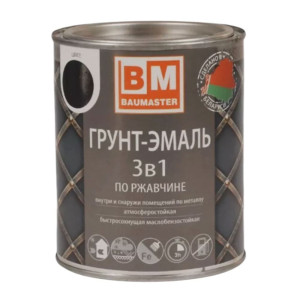 Грунт-эмаль BauMaster 3 в 1 по ржавчине черная Ral 9005 0.8 кг