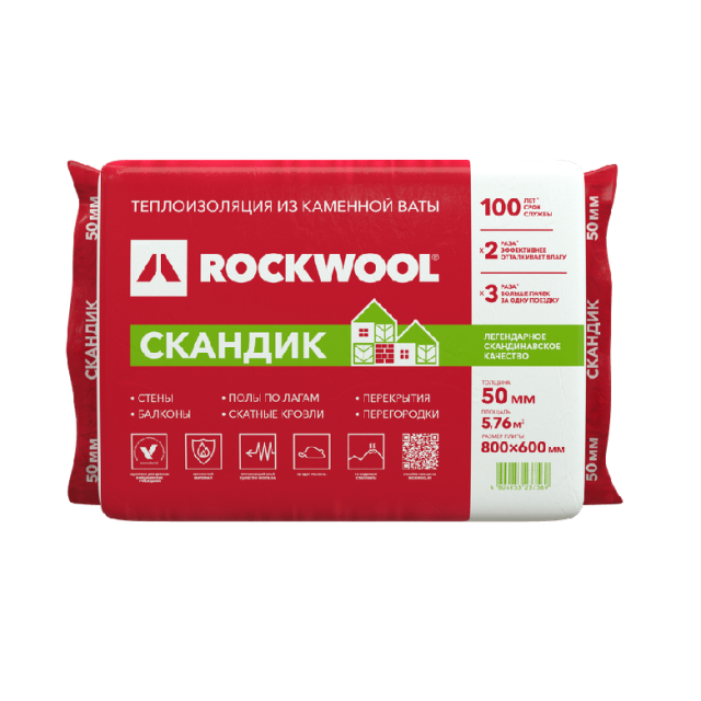 Плита теплоизоляционная Rockwool Лайт Баттс Скандик 50*600*800 мм 5.76 м.кв