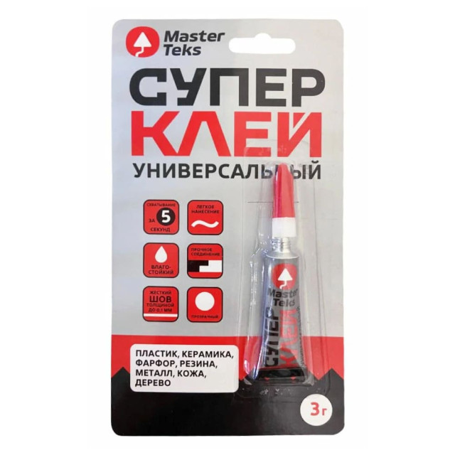 Супер-клей MasterTeks цианоакрилатный универсальный прозрачный 3 г