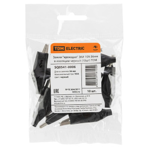 Зажим крокодил TDM Electric ЗКИ SQ0541-0006 10А 56 мм в изоляции черный 10 шт