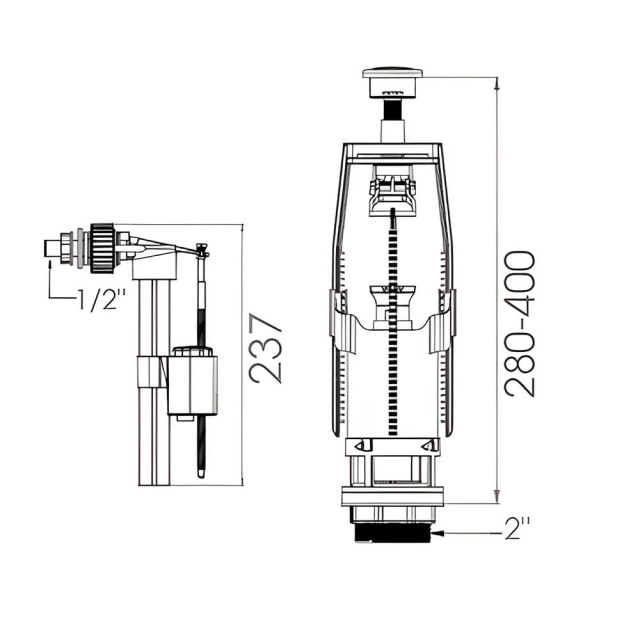 Арматура для смывного бачка AV Engineering AVE129701 универсальная с клапаном боковой подачи