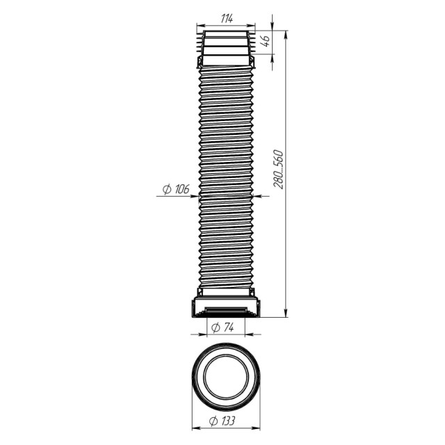 Удлинитель гибкий Aquant T928-18-MR для унитаза армированный 280-560 мм