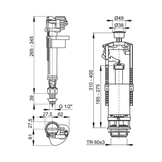 Выпускной комплект AlcaPlast SA2000S 1/2
