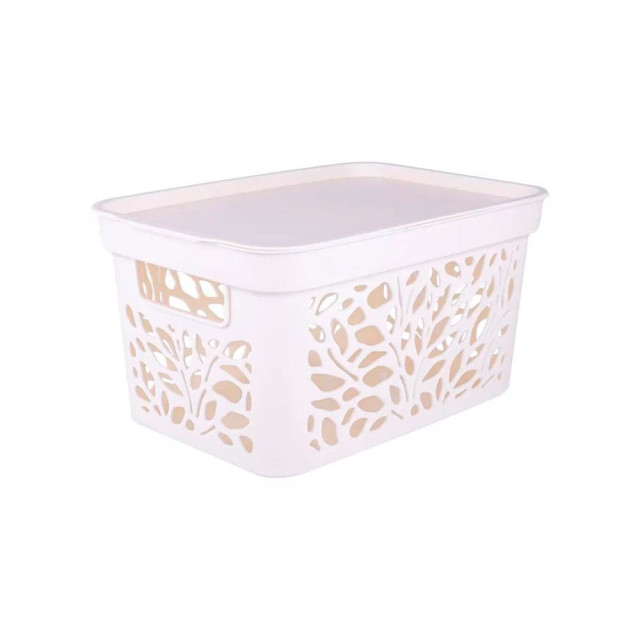 Корзина с крышкой Полимербыт Leaves 4383600 274*197*140 мм молочный 5.5 л