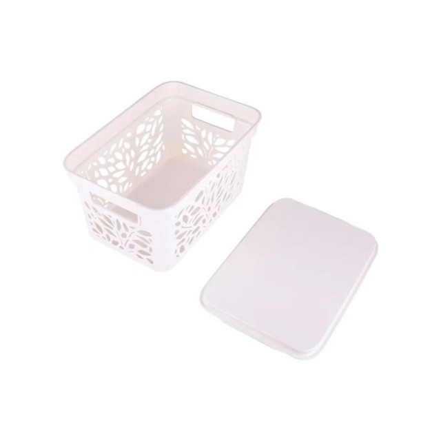 Корзина с крышкой Полимербыт Leaves 4383700 333*225*174 мм молочный 10 л