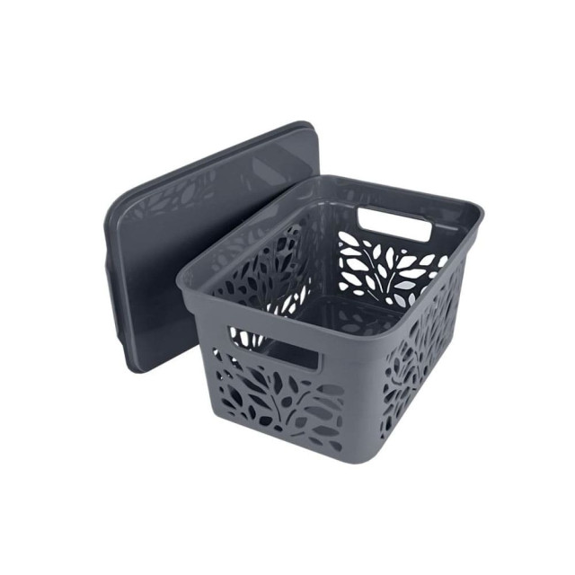 Корзина с крышкой Полимербыт Leaves 4383601 274*197*140 мм серый 5.5 л