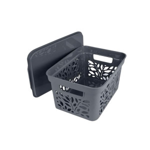 Корзина с крышкой Полимербыт Leaves 4383901 463*326*256 мм серый 30 л