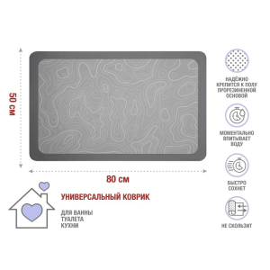 Коврик для ванной Perfecto Linea 22-508001 Diatomite grey abstract влаговпитывающий 50*80 см