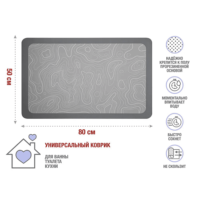 Коврик для ванной Perfecto Linea 22-508001 Diatomite grey abstract влаговпитывающий 50*80 см