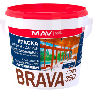 Краска MAV Brava Acryl 35D для окон и дверей профессиональная белая полуглянцевая 1 л