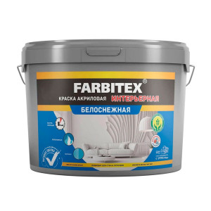Краска Farbitex акриловая интерьерная белоснежная 6 кг