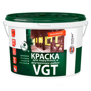 Краска VGT ВД-АК-1180 для наружных и внутренних работ моющаяся белоснежная 15 кг