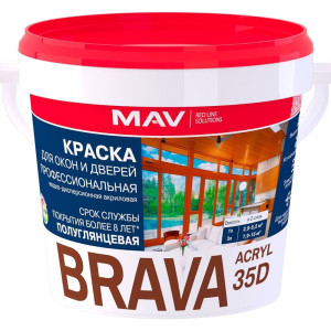 Краска MAV Brava Acryl 35D для окон и дверей профессиональная белая полуматовая 3 л