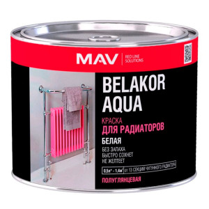 Краска MAV Belakor Aqua для радиаторов база TR белая полуглянцевая 0.5 л